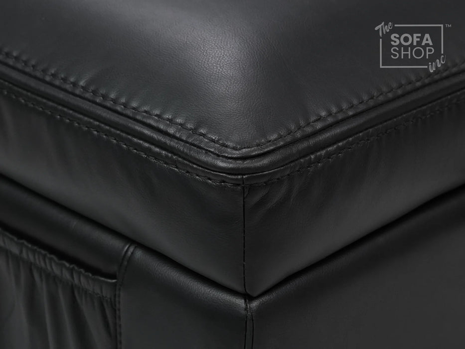 Black Leather Storage Footstool - Ravenna