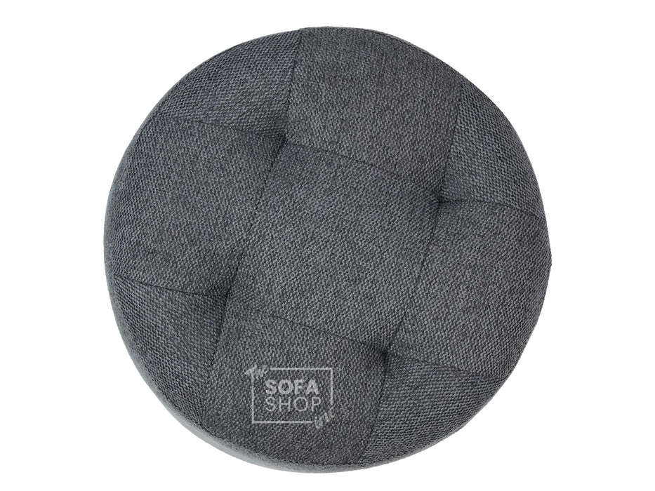 Big Round Footstool in Grey Tweed Fabric - Tropea