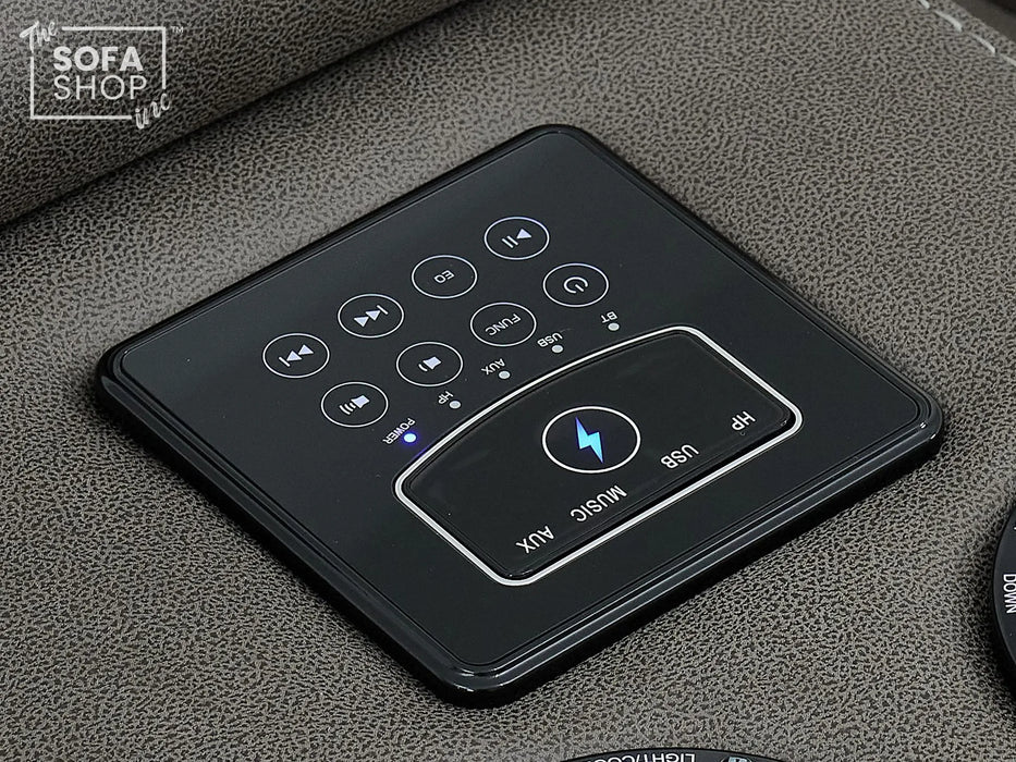 2 Seater Electric Recliner Cinema Sofa in Graphite Fabric | Hi-Tech Sofa with USB, Speakers, Power Headrest, Storage Console & Chilled Cup Holders | Tuscany | The Sofa Shop