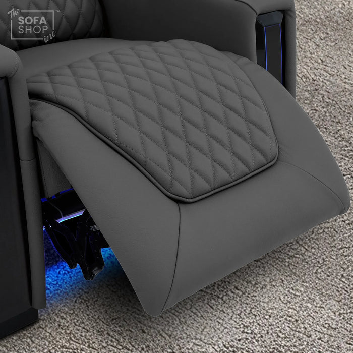 2 Seater Real Leather Electric Recliner Cinema Sofa in Grey | Hi-Tech Couch With Power Lumbar, Wireless Charging, Heat & Cooling Cupholders | Assisi | The Sofa Shop