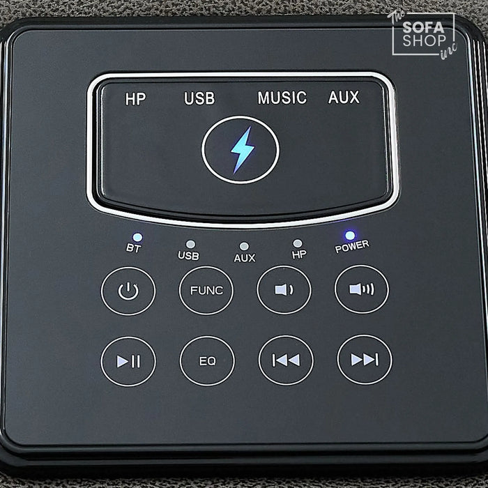 2 Seater Electric Recliner Cinema Sofa in Graphite Fabric | Hi-Tech Sofa with USB, Speakers, Massage, Power Headrest, Storage Console & Chilled Cup Holders | Tuscany | The Sofa Shop