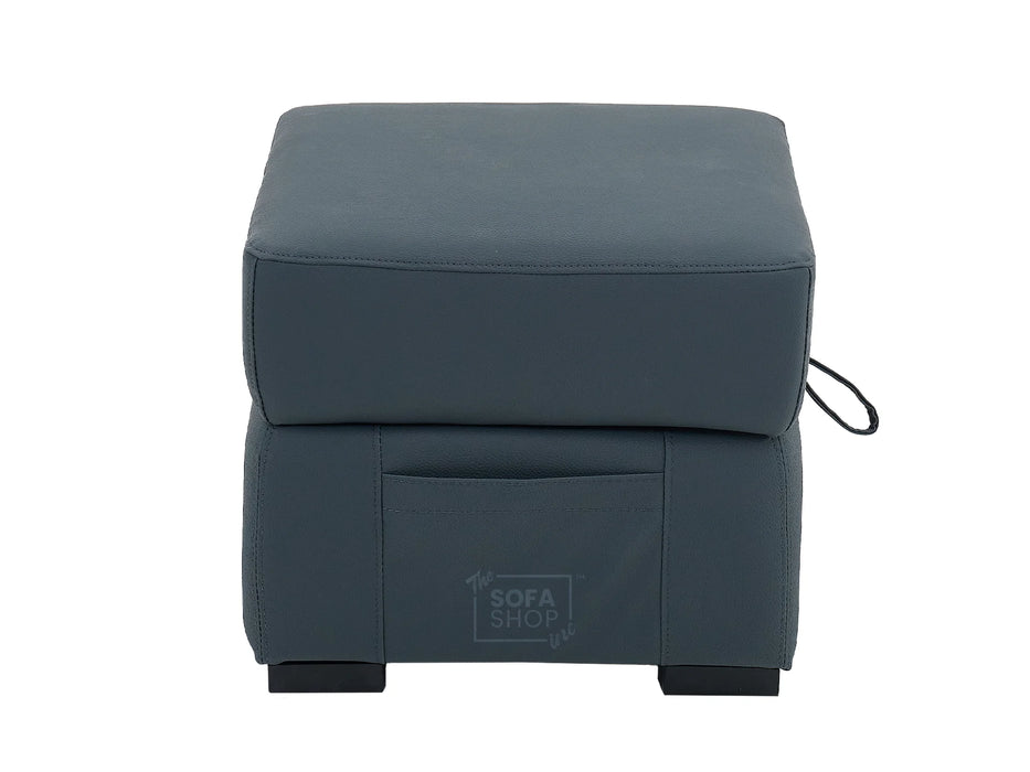 Blue Real Leather Footstool | Storage Ottoman for Sofa - Square