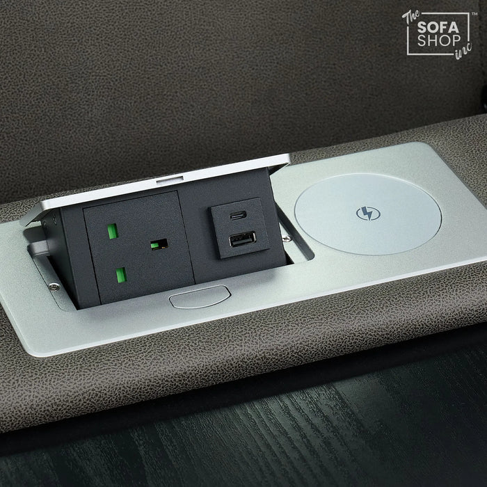 3+2+1 Piece Electric Home Cinema Sofa Set | Fabric Couch Suite Package In Graphite Grey | Hi-Tech Sofa Set with Cupholders + Console + Power + Massage + Speakers | Tuscany