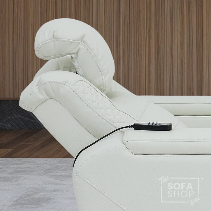 2 Seater Real Leather Electric Recliner Cinema Sofa in White | Massage, Bluetooth, Console, Heating & Cooling Cup Holders | Napoli | The Sofa Shop