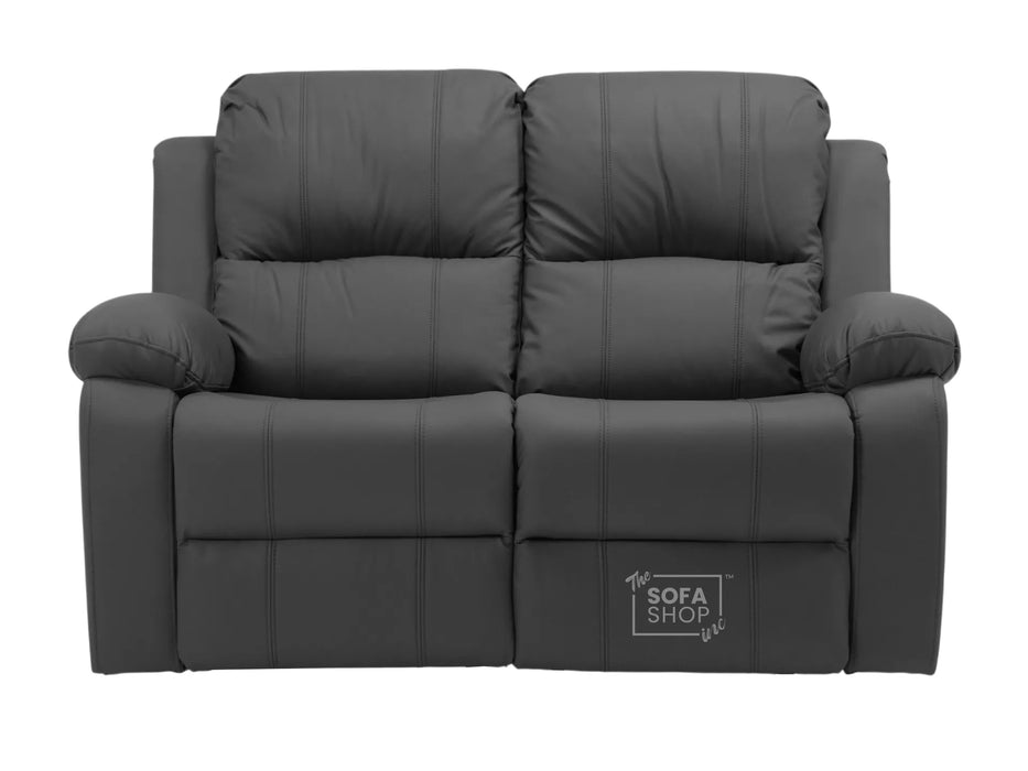 2 Seater Leather Recliner Sofa in Grey | Practical Manual Reclining Sofa with Fully Reclining Mechanism, Easy to Clean Leather & Compact Comfort | Trento