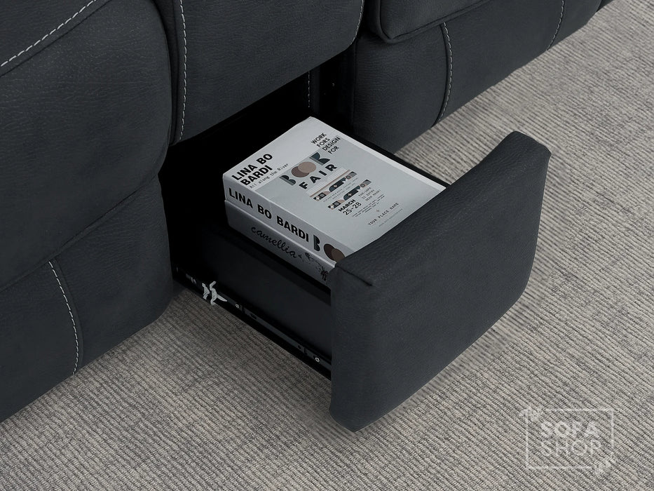 2 Seat Electric Recliner Home Cinema Sofa | Fabric Couch In Charcoal Grey | Hi-Tech Sofa with Massage + Chilled Cupholders + Console + USB | Florence