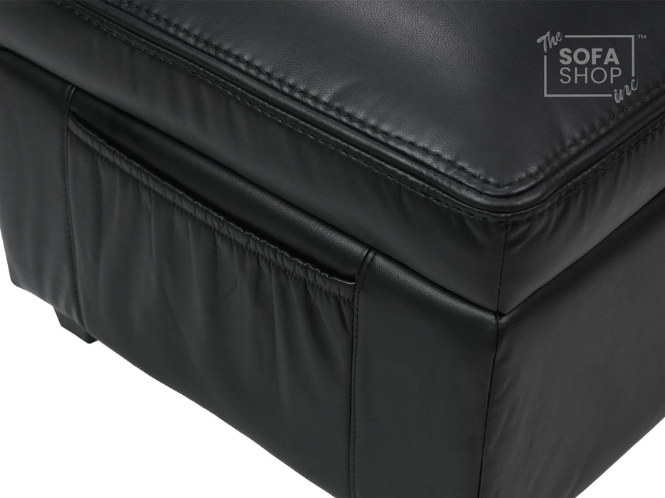 Black Leather Storage Footstool - Ravenna