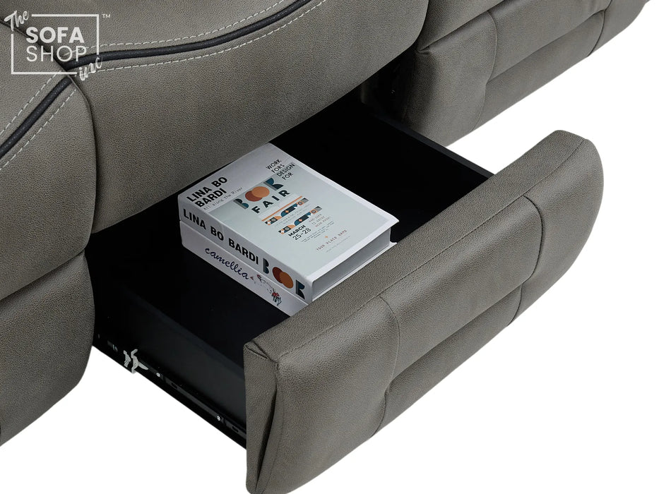 3+2 Sofa Set. Electric Cinema Sofa Suite in Graphite Fabric | Hi-Tech Sofa Set with Cupholders + Console + Power + USB + Speakers | Tuscany | The Sofa Shop