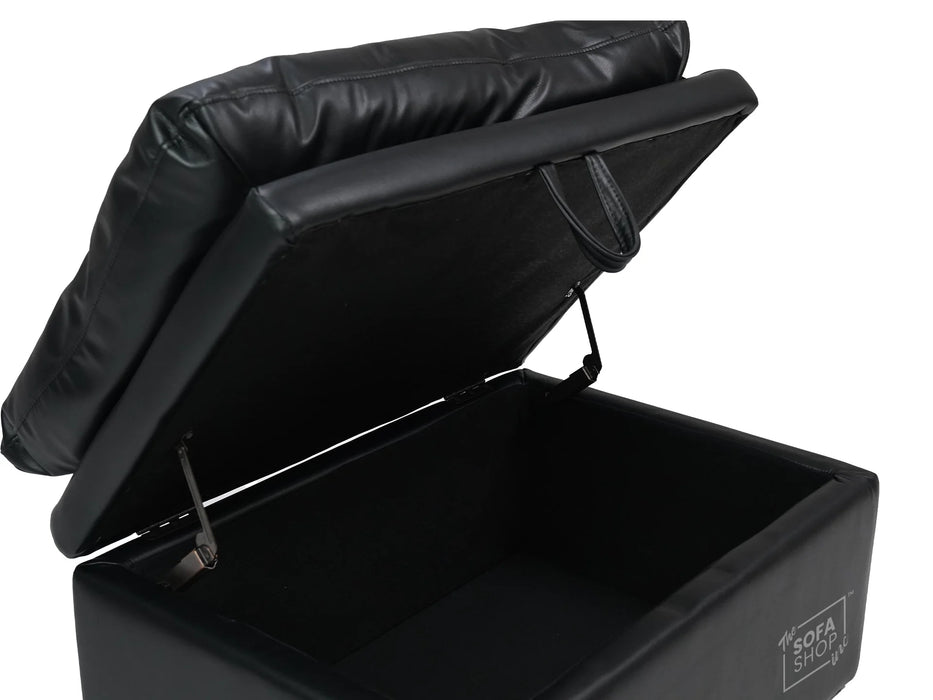 Black Leather Cushion Top Footstool - Bari