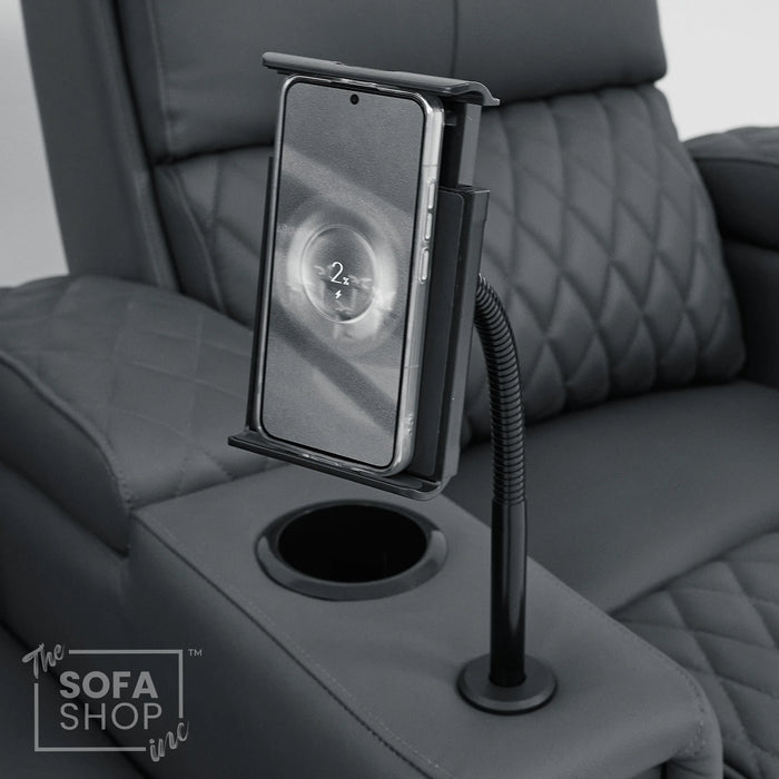 3 Seat Real Leather Electric Recliner Home Cinema Theatre Sofa In Grey with Chilled Cupholder + USB C to Stay Charged + Fully Reclining Seats & Lumbar Support | Assisi