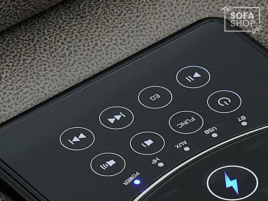 2 Seater Electric Recliner Cinema Sofa in Graphite Fabric | Hi-Tech Sofa with USB, Speakers, Power Headrest, Storage Console & Chilled Cup Holders | Tuscany | The Sofa Shop