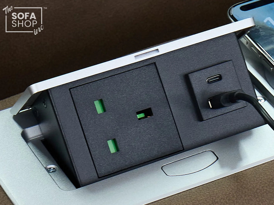 3 Seater Electric Recliner Cinema Sofa in Brown Fabric | Hi-Tech Sofa With Massage, Fold-Down Table, Bluetooth Speakers, LED Lights & Power Headrest | Tuscany | The Sofa Shop