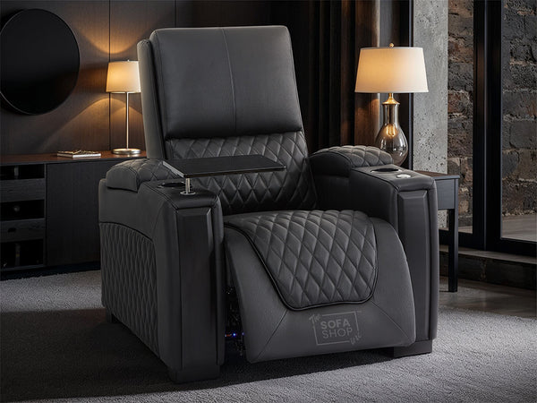 1 Seat Electric Recliner Chair Home Cinema Sofa | Genuine Leather Chair in Black + Enhanced Power Recline + Storage Compartments | Assisi | The Sofa Shop