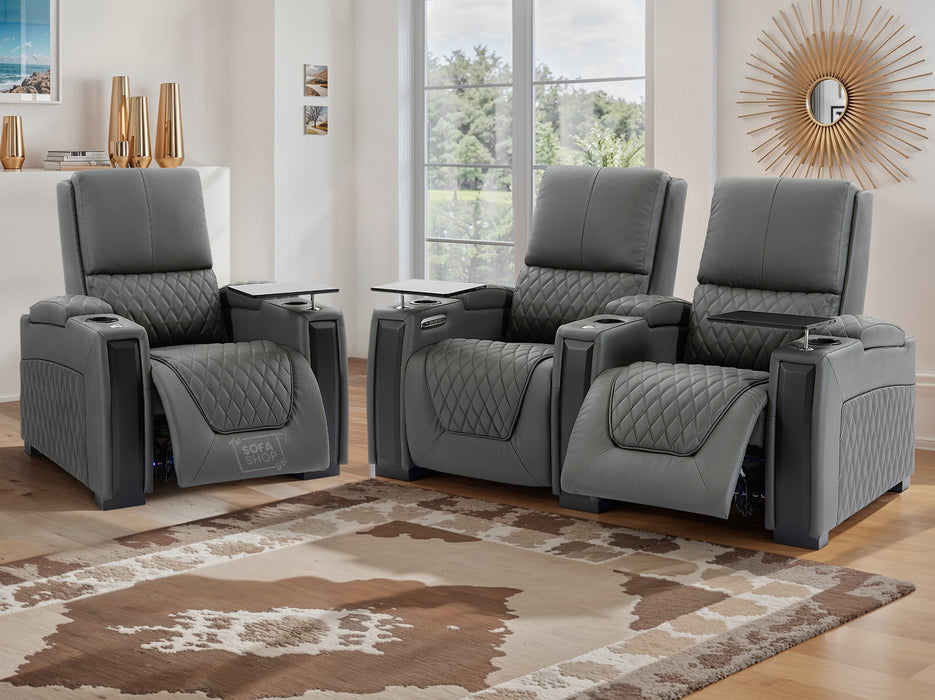 2+1  Seater Electric Recliner Sofa Set & Cinema Seats in Grey Real Leather With Power Lumbar Support & Power Headrests- Assisi