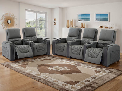 3+2 Electric Recliner Sofa, 2 Piece Home Cinema Sofa Set | Genuine Leather Couch Suite Package in Grey + LED Cup Holders + USBc Charging | Assisi | The Sofa Shop