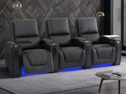 3 Seat Electric Recliner Home Cinema Theatre Sofa | Genuine Leather Couch in Black + USBc to Stay Charged + Fully Reclining Seats | Assisi | The Sofa Shop