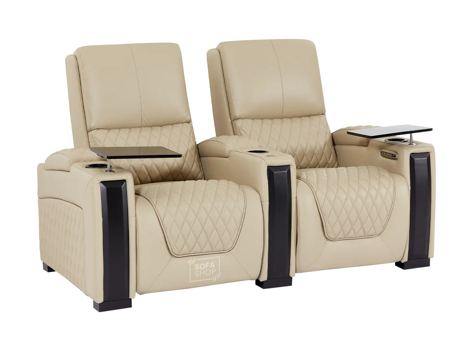 3+2 Recliner Power Sofa Suite | Real Leather Hi-Tech Sofa Set in Beige with USB, Chilling Cup Holders, Storage & Table | Assisi | Sofa Shop