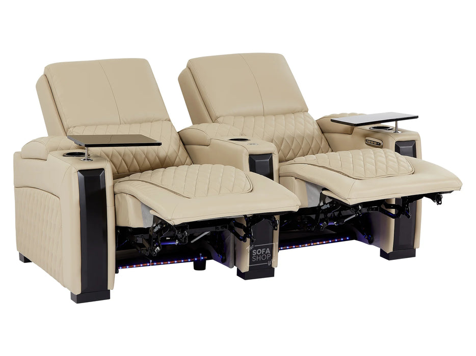 3+2 Recliner Power Sofa Suite | Real Leather Hi-Tech Sofa Set in Beige with USB, Chilling Cup Holders, Storage & Table | Assisi | Sofa Shop