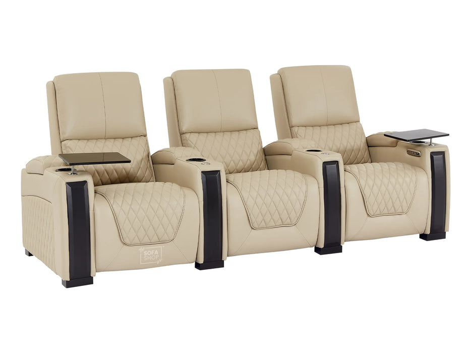 3+2 Recliner Power Sofa Suite | Real Leather Hi-Tech Sofa Set in Beige with USB, Chilling Cup Holders, Storage & Table | Assisi | Sofa Shop