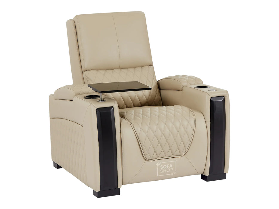 3+1 Electric Recliner Couch Set | Power Reclining Home Cinema Seating in Beige Genuine Leather with Chilling Cup Holders | Assisi | Sofa Shop