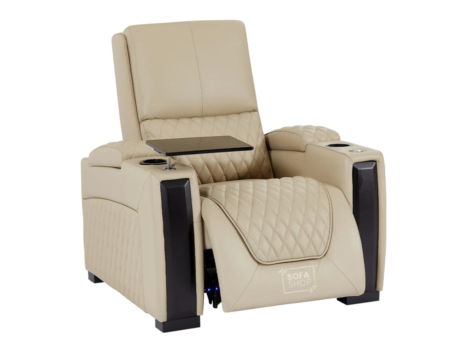 Power Recliner | Smart Reclining Electric Chair in Beige Real Leather with Chilling Cup Holder, LED & Lumbar Support | Assisi | The Sofa Shop