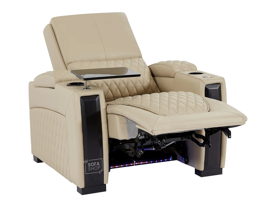 3+1 Electric Recliner Couch Set | Power Reclining Home Cinema Seating in Beige Genuine Leather with Chilling Cup Holders | Assisi | Sofa Shop