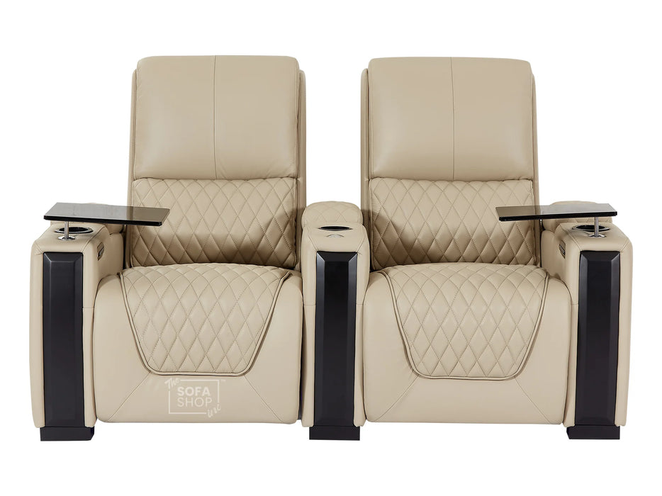 3+2 Recliner Power Sofa Suite | Real Leather Hi-Tech Sofa Set in Beige with USB, Chilling Cup Holders, Storage & Table | Assisi | Sofa Shop