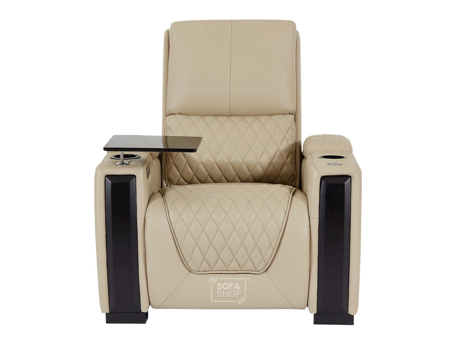 Power Recliner | Smart Reclining Electric Chair in Beige Real Leather with Chilling Cup Holder, LED & Lumbar Support | Assisi | The Sofa Shop