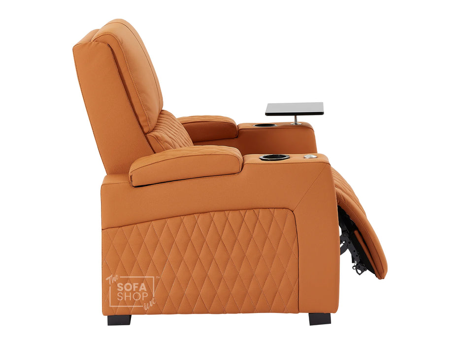 3+1 Seater Electric Recliner Sofa Set & Cinema Seats in Orange Real Leather With Tray Tables & Chilled Cupholders - Assisi