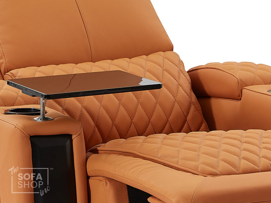 Electric Recliner Chair & Cinema Seat in Orange Real Leather with USB, LED Lights and Chilled Cupholders - Assisi