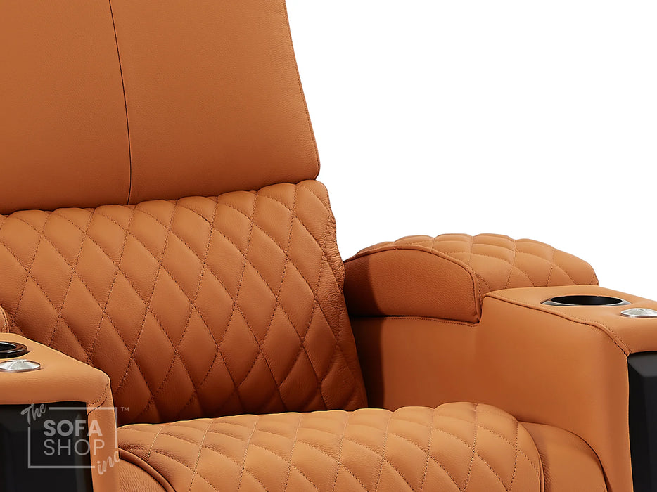 Electric Recliner Chair & Cinema Seat in Orange Real Leather with USB, LED Lights and Chilled Cupholders - Assisi