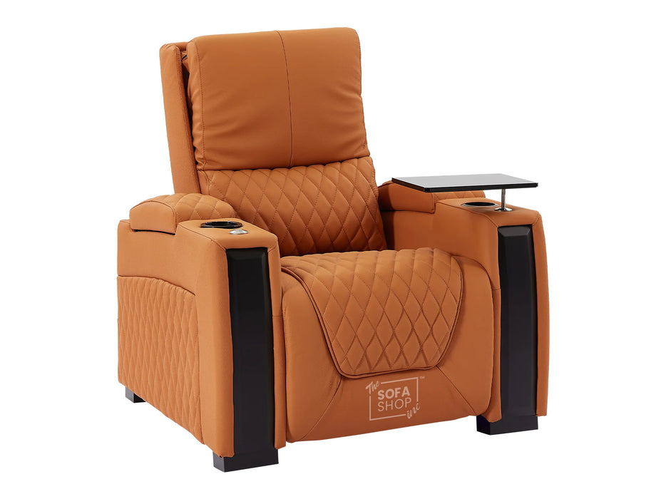 2+1 Seater Electric Recliner Sofa Set & Cinema Seats in Orange Real Leather With Led Cup Holders & USB & Tray Tables - Assisi