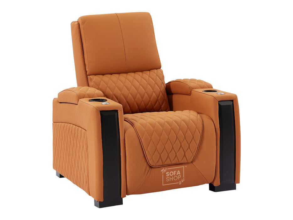 Electric Recliner Chair & Cinema Seat in Orange Real Leather with USB, LED Lights and Chilled Cupholders - Assisi