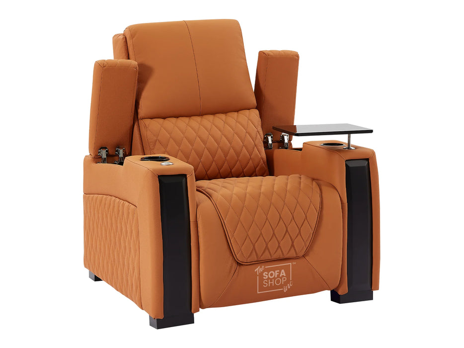 2+1 Seater Electric Recliner Sofa Set & Cinema Seats in Orange Real Leather With Led Cup Holders & USB & Tray Tables - Assisi