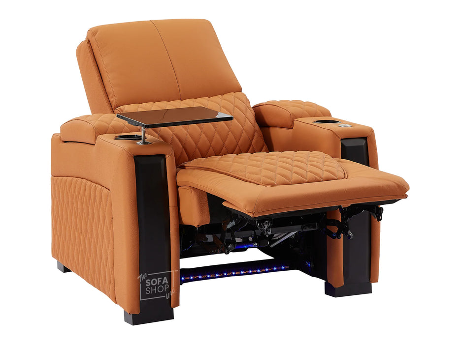 2+1 Seater Electric Recliner Sofa Set & Cinema Seats in Orange Real Leather With Led Cup Holders & USB & Tray Tables - Assisi