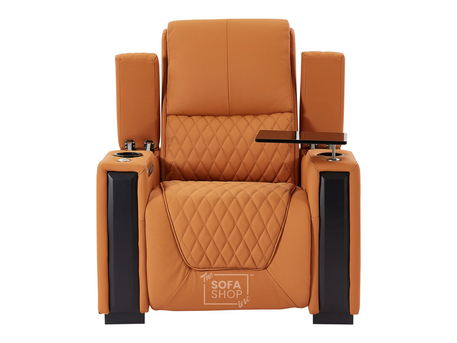 3+1 Seater Electric Recliner Sofa Set & Cinema Seats in Orange Real Leather With Tray Tables & Chilled Cupholders - Assisi