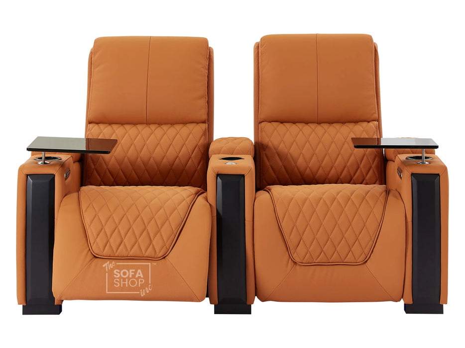 2+1 Seater Electric Recliner Sofa Set & Cinema Seats in Orange Real Leather With Led Cup Holders & USB & Tray Tables - Assisi