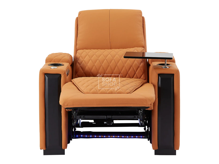 2+1 Seater Electric Recliner Sofa Set & Cinema Seats in Orange Real Leather With Led Cup Holders & USB & Tray Tables - Assisi