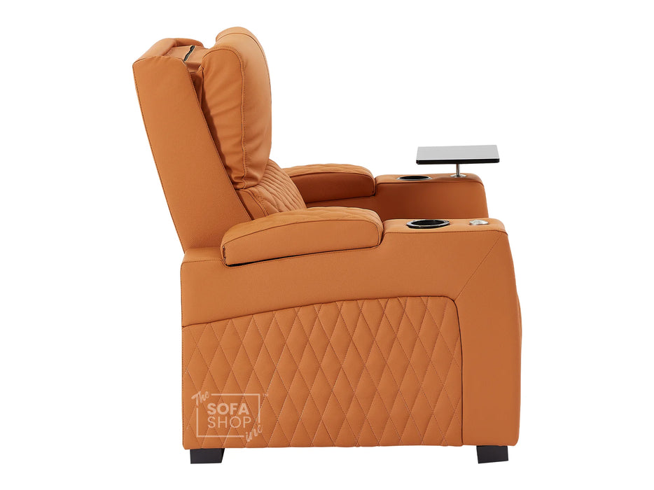 3 2 1 Seater Electric Recliner Sofa Set & Cinema Seats in Orange Real Leather With Power Lumbar Support, Chilled Cupholders & Power Headrests - Assisi