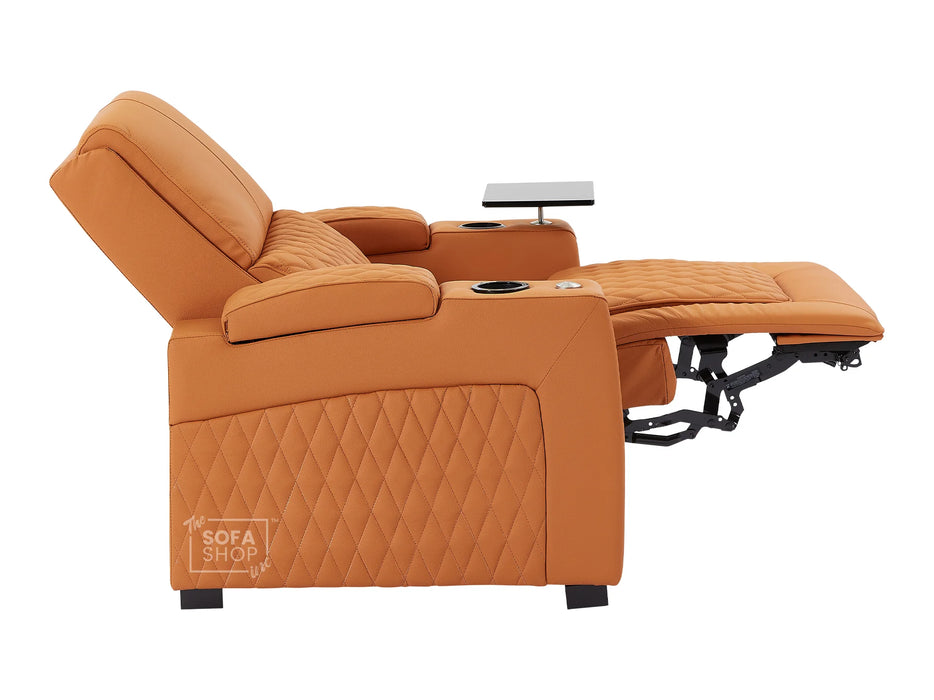 3 2 1 Seater Electric Recliner Sofa Set & Cinema Seats in Orange Real Leather With Power Lumbar Support, Chilled Cupholders & Power Headrests - Assisi