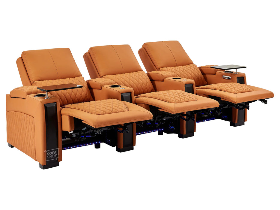 3 2 Electric Recliner Sofa Set in Orange Real Leather 2 Piece Cinema Sofa with USB Ports, Chilled Cupholders & Storage Boxes - Assisi