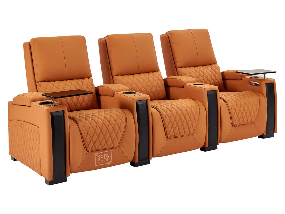 3 2 Electric Recliner Sofa Set in Orange Real Leather 2 Piece Cinema Sofa with USB Ports, Chilled Cupholders & Storage Boxes - Assisi