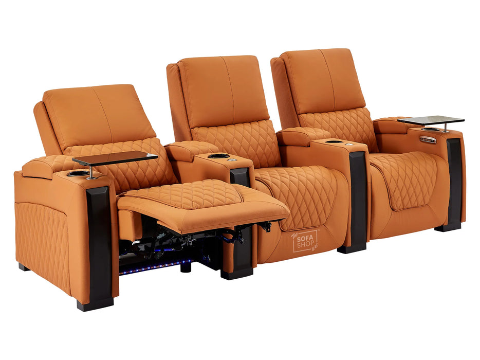 3 2 Electric Recliner Sofa Set in Orange Real Leather 2 Piece Cinema Sofa with USB Ports, Chilled Cupholders & Storage Boxes - Assisi