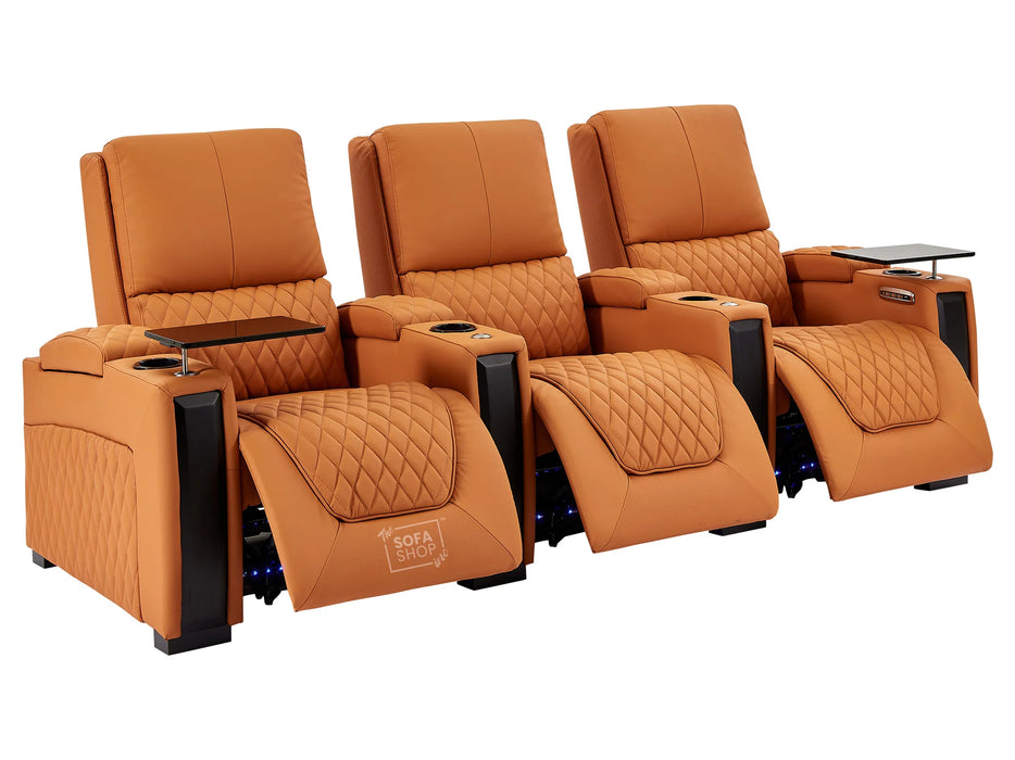 3 2 1 Seater Electric Recliner Sofa Set & Cinema Seats in Orange Real Leather With Power Lumbar Support, Chilled Cupholders & Power Headrests - Assisi