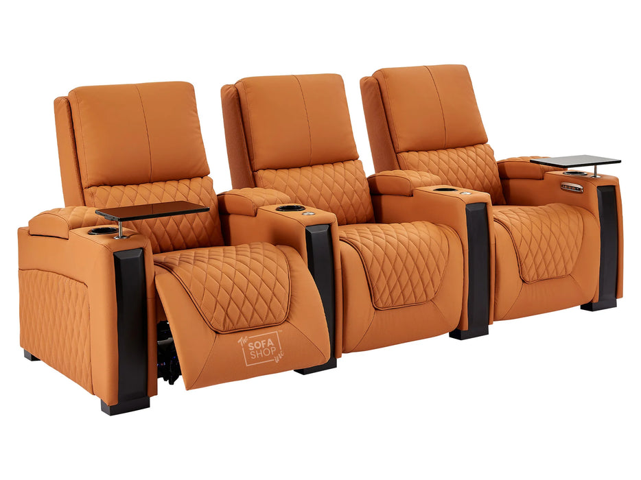 3+1 Seater Electric Recliner Sofa Set & Cinema Seats in Orange Real Leather With Tray Tables & Chilled Cupholders - Assisi