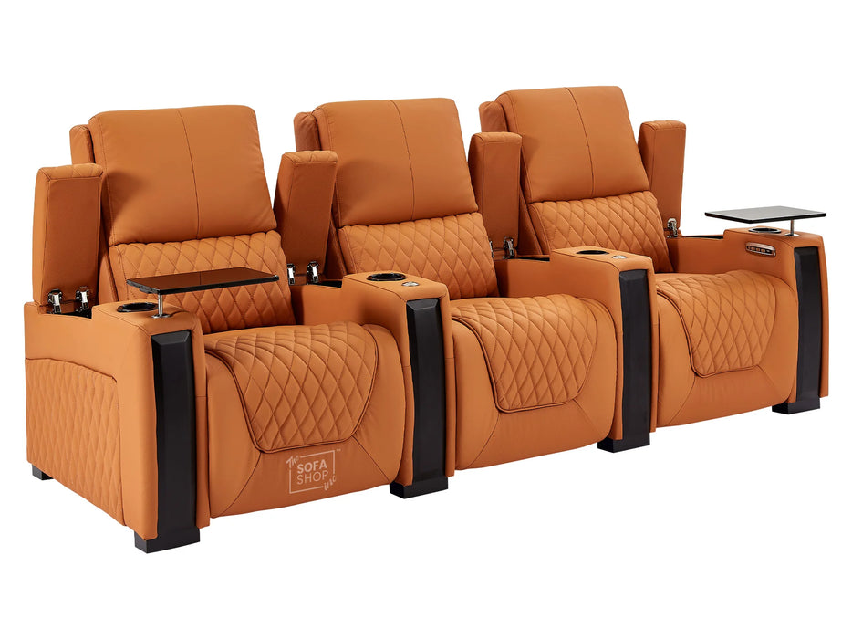 3 Seater Electric Recliner Sofa & Cinema Seats Smart Cinema Sofa With Power Lumbar Support, Storage Boxes & Power Headrests in Orange Real Leather - Assisi