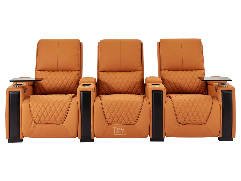 3+1 Seater Electric Recliner Sofa Set & Cinema Seats in Orange Real Leather With Tray Tables & Chilled Cupholders - Assisi