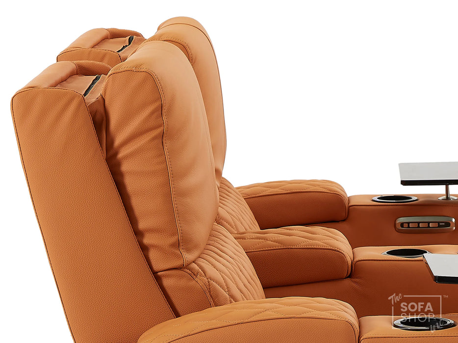 2 Seater Electric Recliner Sofa & Cinema Seats in Orange Real Leather With Power Lumbar Support, Chilled Cupholders,  Console, Storage Boxes - Assisi