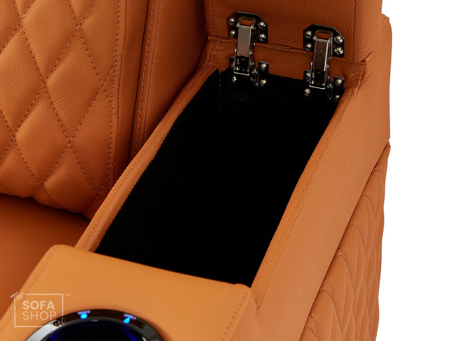 3 Seat Electric Recliner Home Cinema Theatre Sofa | Genuine Leather Couch in Orange + Keep Drinks Chilled in Cooling Cup Holders & Lumbar Support | Assisi | The Sofa Shop