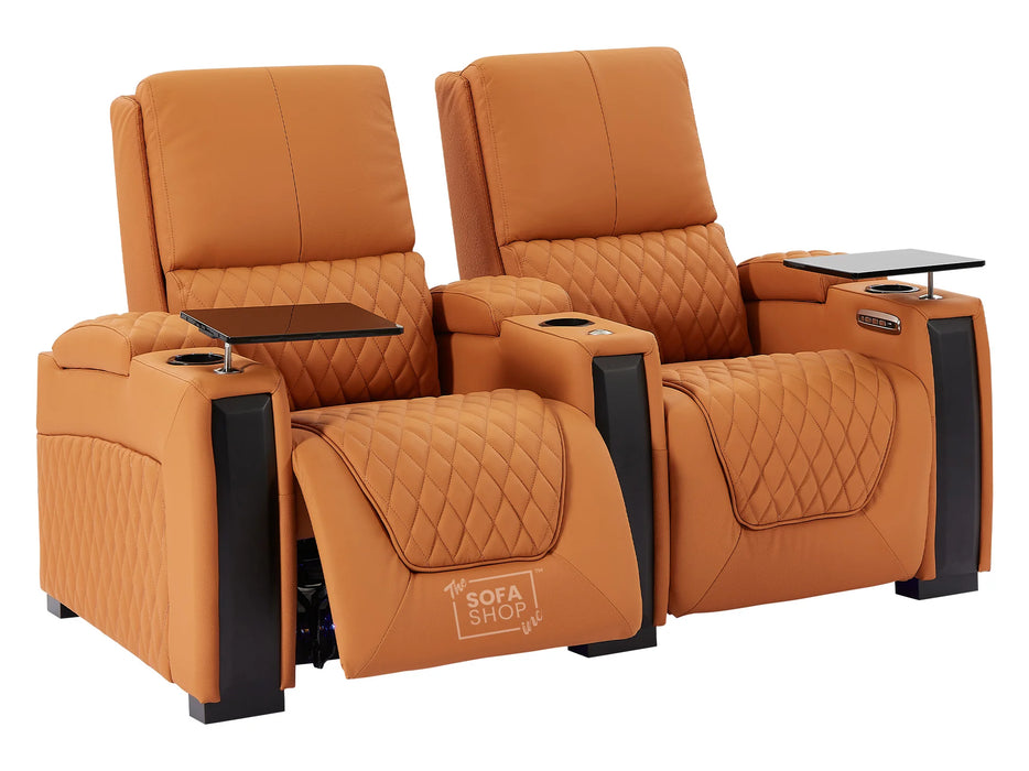 2+1 Seater Electric Recliner Sofa Set & Cinema Seats in Orange Real Leather With Led Cup Holders & USB & Tray Tables - Assisi